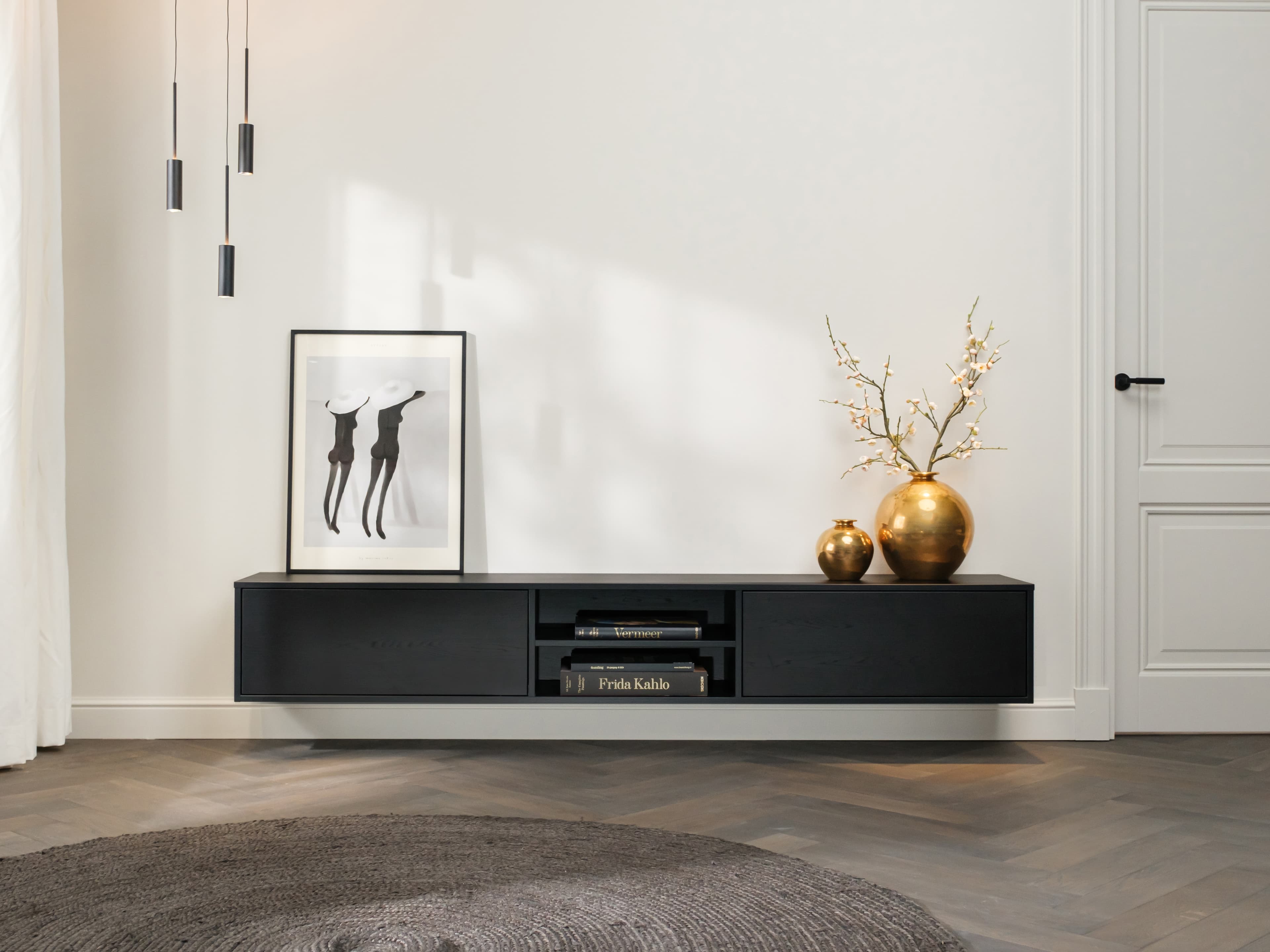 Pro-meubels - Hangend Tv meubel - Tv kast - Tunis - Mat zwart - 200cm - 2x100cm Pro-meubels - Hangend Tv meubel - Tv kast - Tunis - Mat zwart - 200cm - 2x100cm